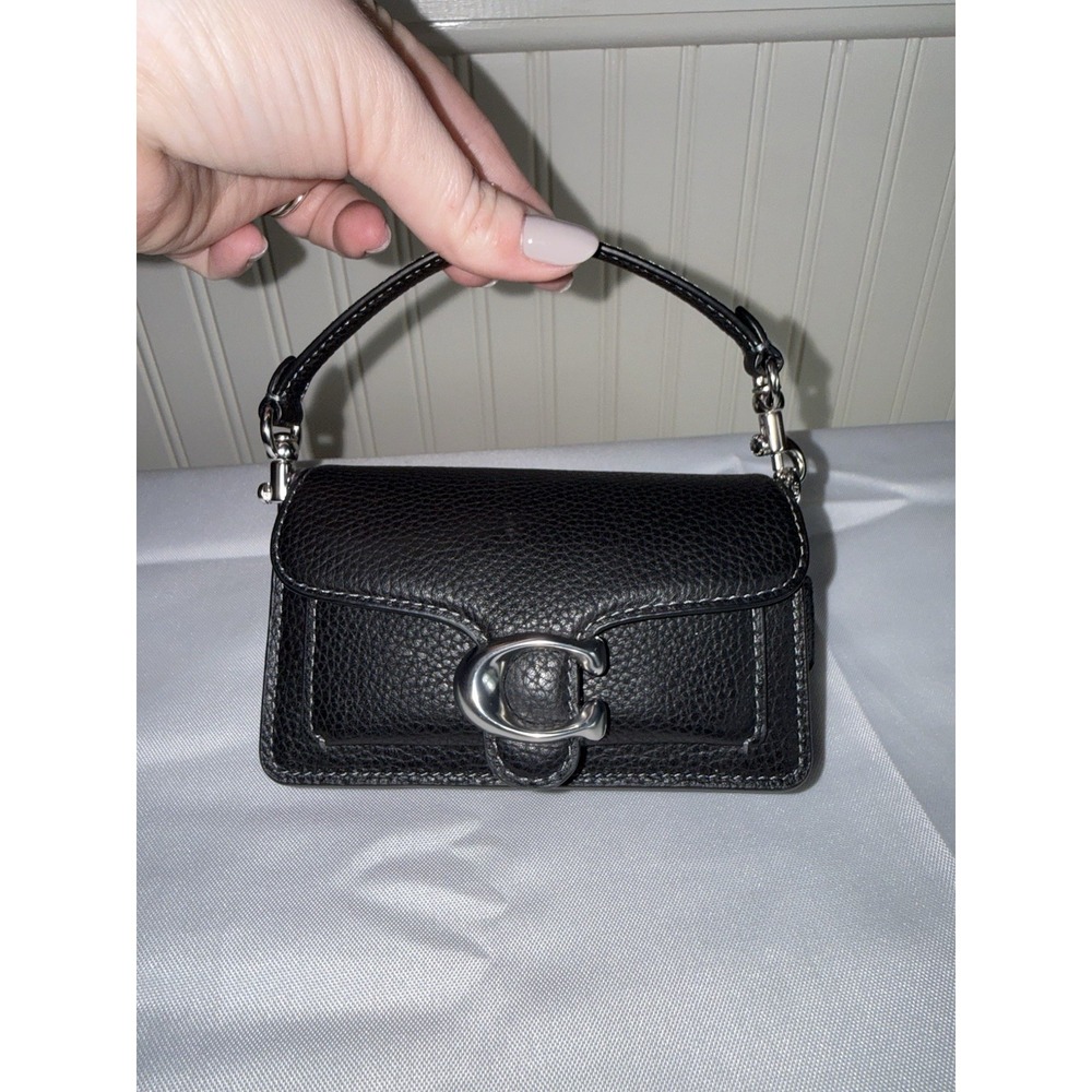 COACH Micro Tabby 12 Crossbody Top Handle Leather Bag Purse Wallet Pouch Black